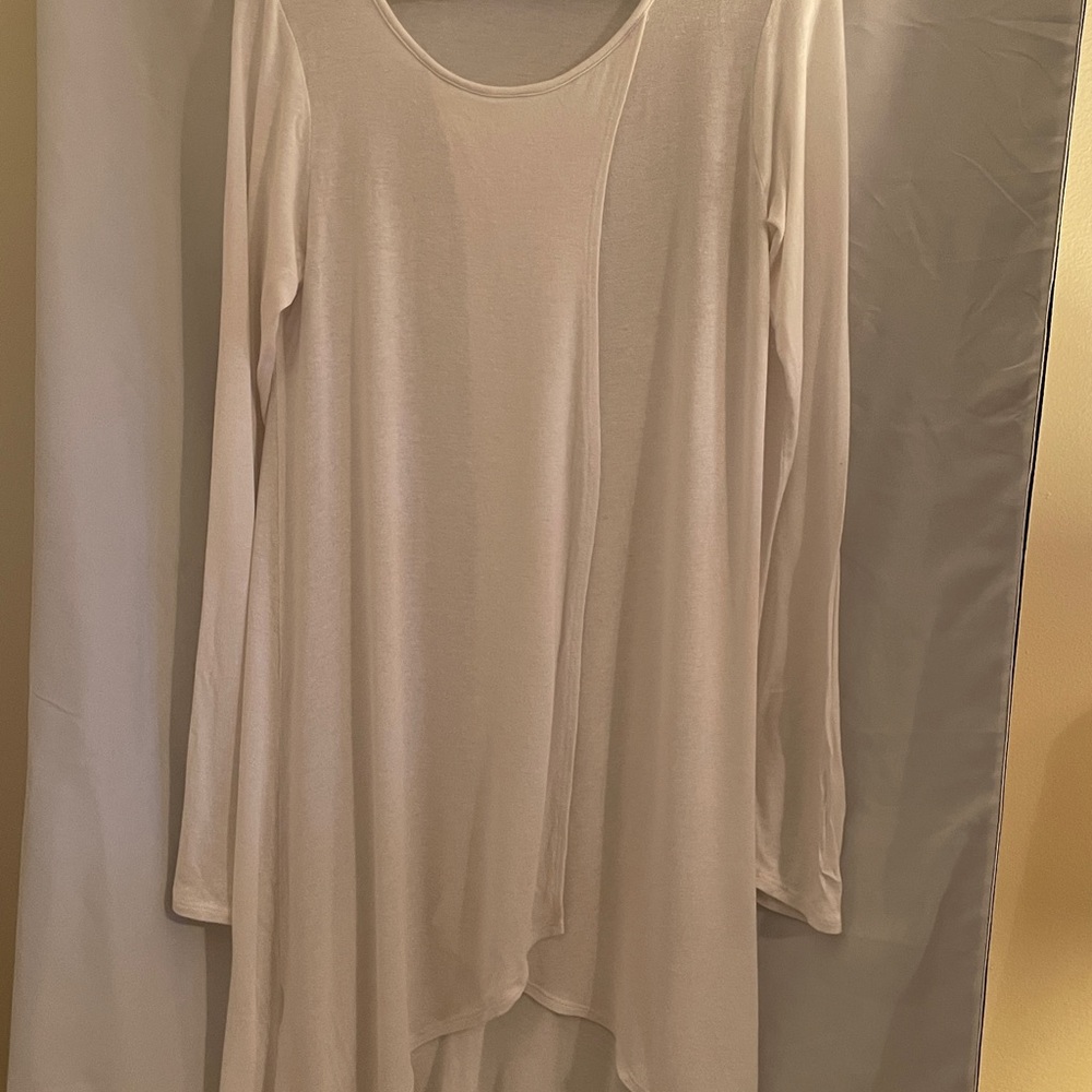 BCBG Tunic split front white tee. Size M